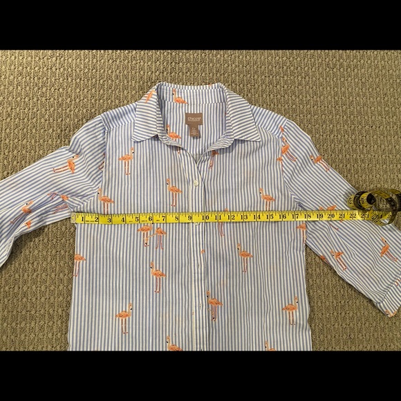 Chico’s Seersucker Blue & White Striped Summer Blouse - Picture 4 of 9